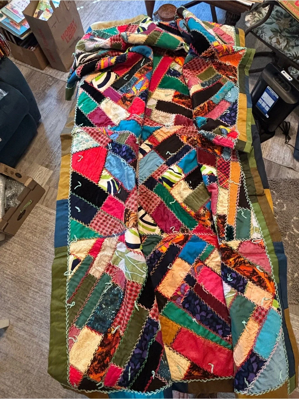 Vintage Handmade Patchwork Crazy Quilt 60 x  94